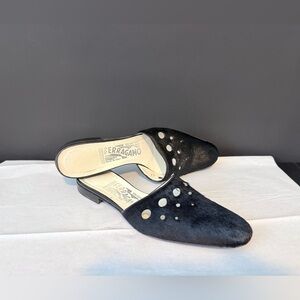 Ferragamo black pony hair mules size 7